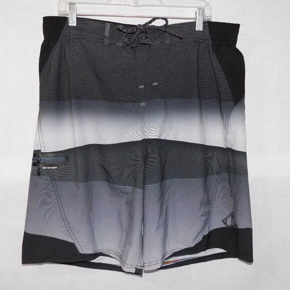 Point Zero Black Gray Striped Mens XL ( 1X ) Lined Board Shorts Swim - Picture 1 of 10
